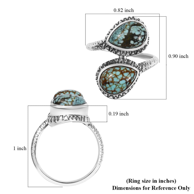 D'Joy Artisan Crafted Blue Moon Turquoise 3.60 ctw Bypass Ring in Black Oxidized Sterling Silver (Size 10.0)