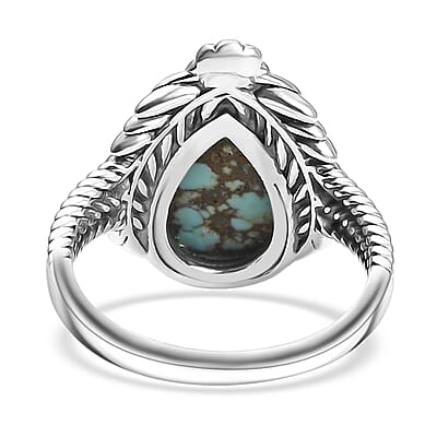 D'Joy Artisan Crafted Blue Moon Turquoise 2.80 ctw Floral Ring in Black Oxidized Sterling Silver (Size 10.0)