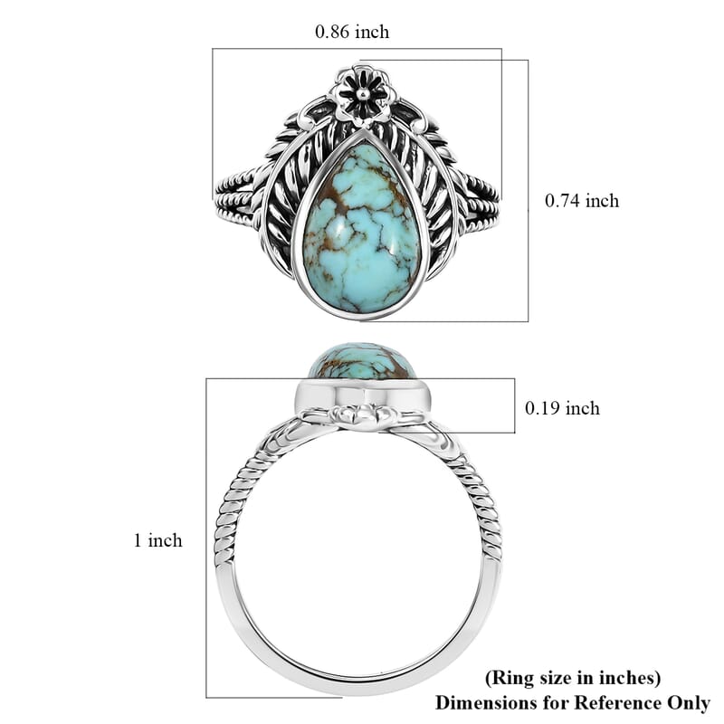 D'Joy Artisan Crafted Blue Moon Turquoise 2.80 ctw Floral Ring in Black Oxidized Sterling Silver (Size 10.0)