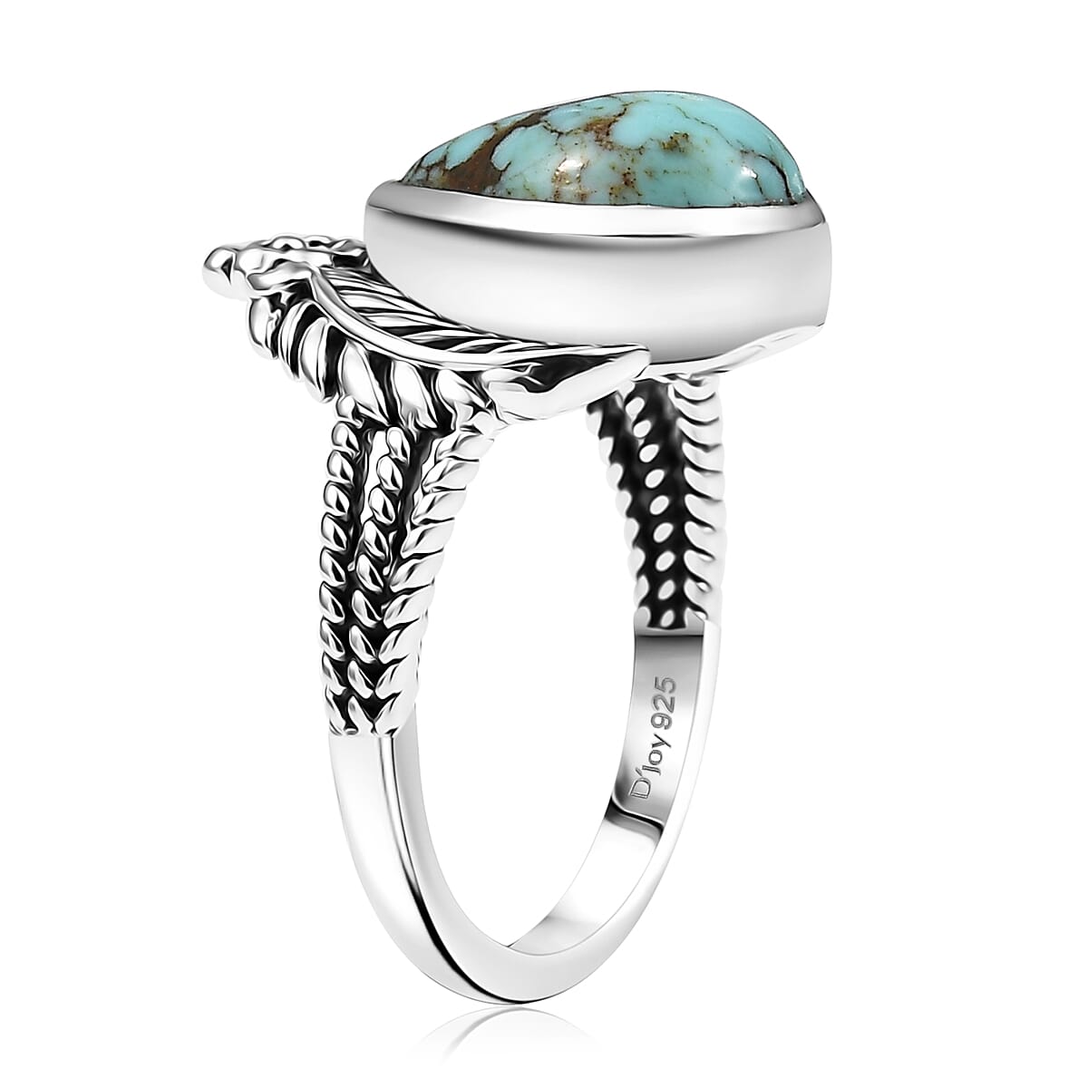 D'Joy Artisan Crafted Blue Moon Turquoise 2.80 ctw Floral Ring in Black Oxidized Sterling Silver (Size 7.0) image number 3