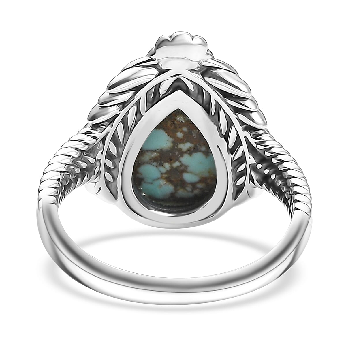 D'Joy Artisan Crafted Blue Moon Turquoise 2.80 ctw Floral Ring in Black Oxidized Sterling Silver (Size 7.0) image number 4