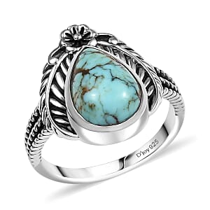 D'Joy Artisan Crafted Blue Moon Turquoise 2.80 ctw Floral Ring in Black Oxidized Sterling Silver (Size 8.0)