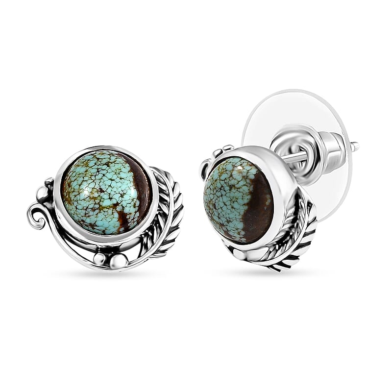 D'Joy Artisan Crafted Blue Moon Turquoise 3.70 ctw Feather Earrings in Black Oxidized Sterling Silver