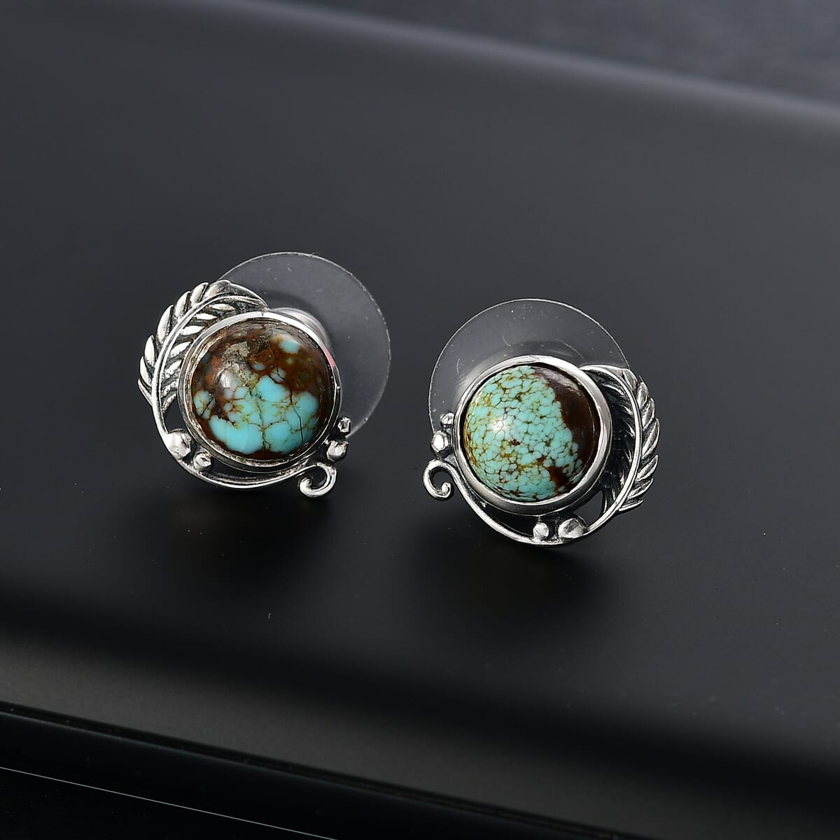 D'Joy Artisan Crafted Blue Moon Turquoise 3.70 ctw Feather Earrings in Black Oxidized Sterling Silver image number 1