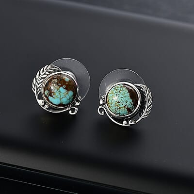 D'Joy Artisan Crafted Blue Moon Turquoise 3.70 ctw Feather Earrings in Black Oxidized Sterling Silver