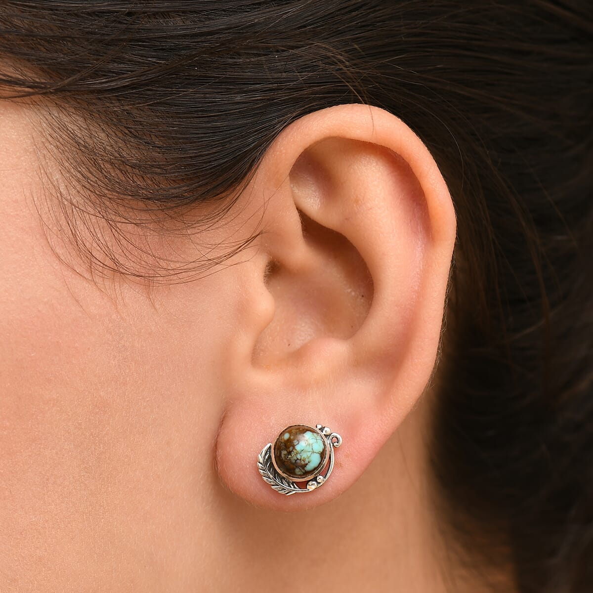 D'Joy Artisan Crafted Blue Moon Turquoise 3.70 ctw Feather Earrings in Black Oxidized Sterling Silver image number 2