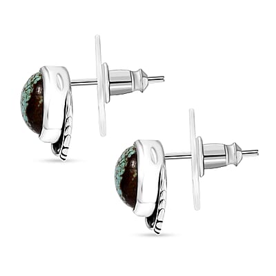 D'Joy Artisan Crafted Blue Moon Turquoise 3.70 ctw Feather Earrings in Black Oxidized Sterling Silver