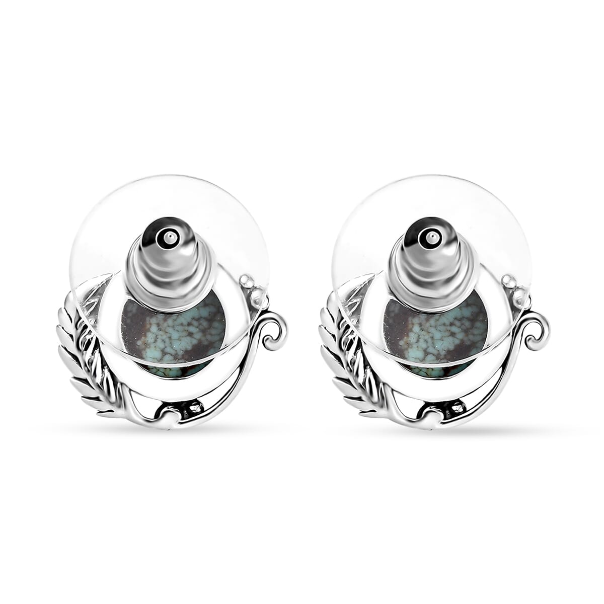D'Joy Artisan Crafted Blue Moon Turquoise 3.70 ctw Feather Earrings in Black Oxidized Sterling Silver image number 5