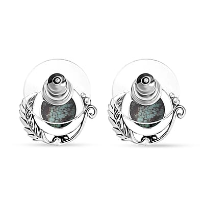 D'Joy Artisan Crafted Blue Moon Turquoise 3.70 ctw Feather Earrings in Black Oxidized Sterling Silver