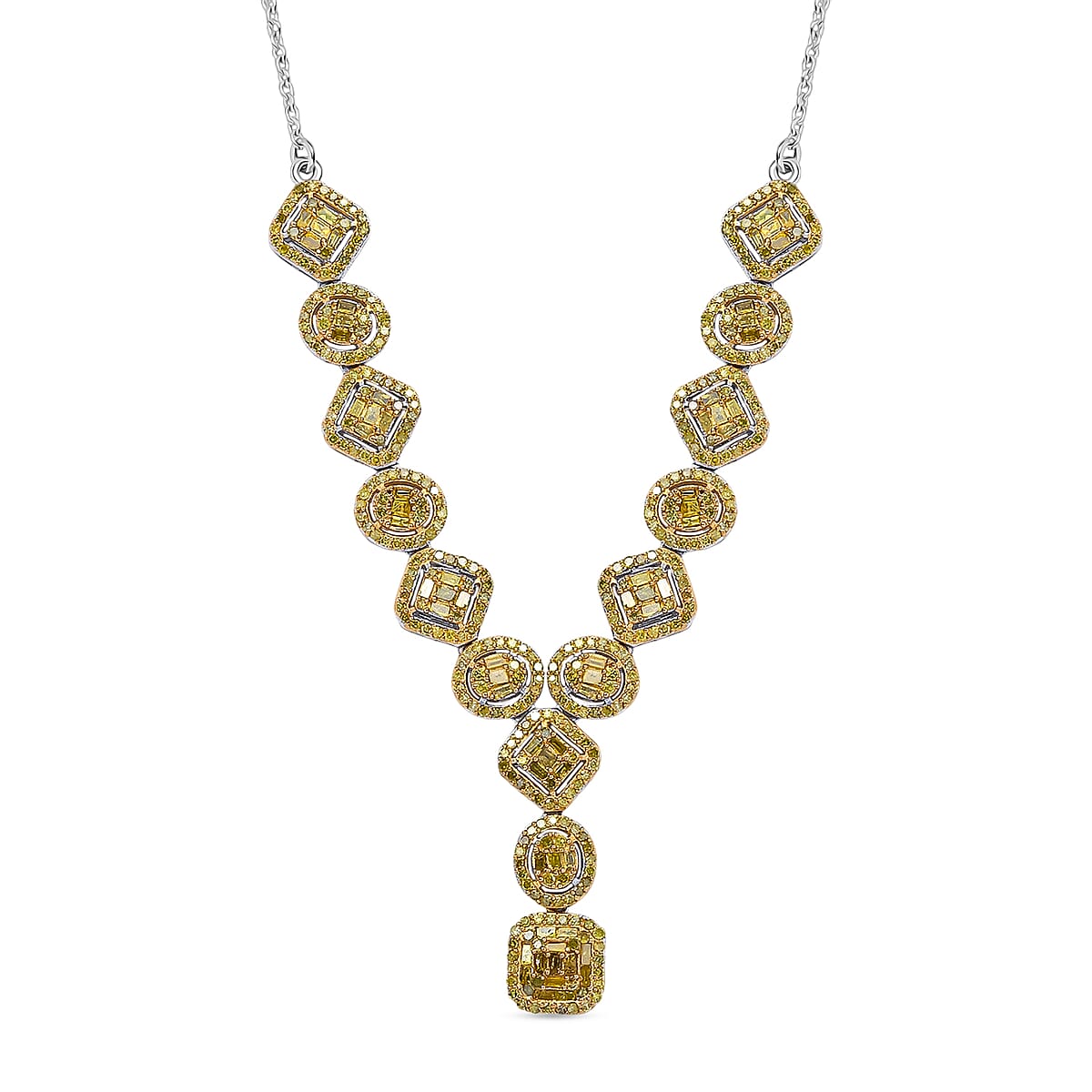 D'Joy Yellow Diamond 2.33 ctw Art Deco Elegance Necklace in Rhodium Over Sterling Silver 18 Inches image number 0