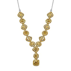 D'Joy Yellow Diamond 2.33 ctw Art Deco Elegance Necklace in Rhodium Over Sterling Silver 18 Inches