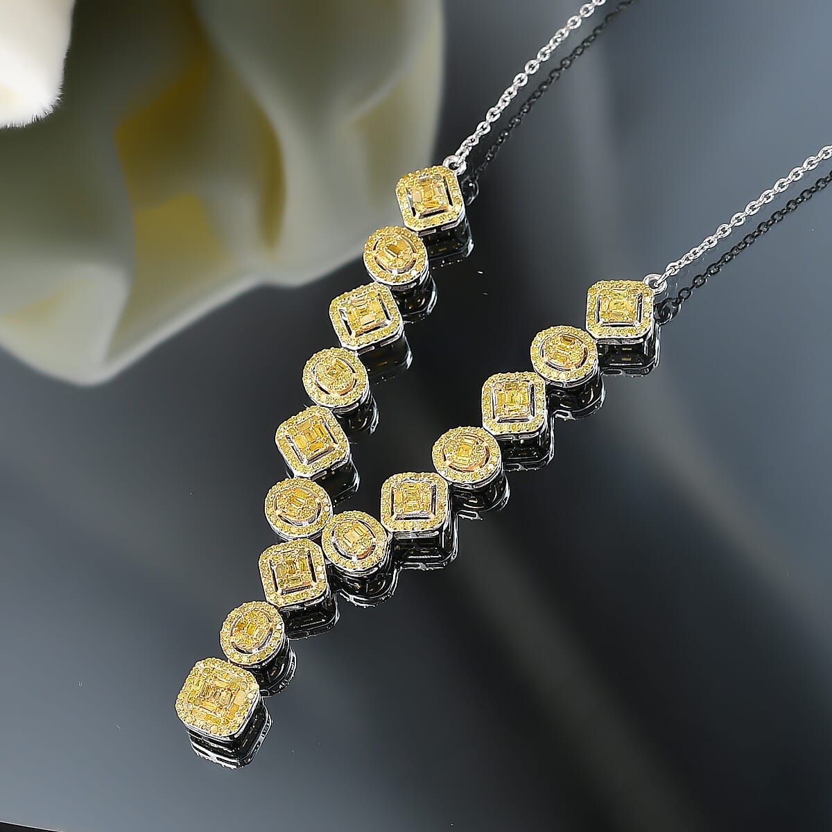 D'Joy Yellow Diamond 2.33 ctw Art Deco Elegance Necklace in Rhodium Over Sterling Silver 18 Inches image number 1