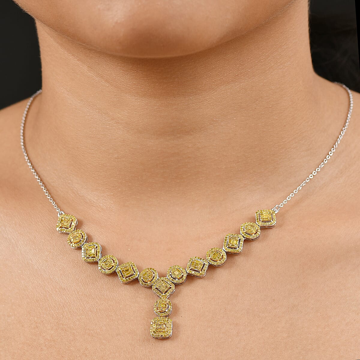 D'Joy Yellow Diamond 2.33 ctw Art Deco Elegance Necklace in Rhodium Over Sterling Silver 18 Inches image number 2