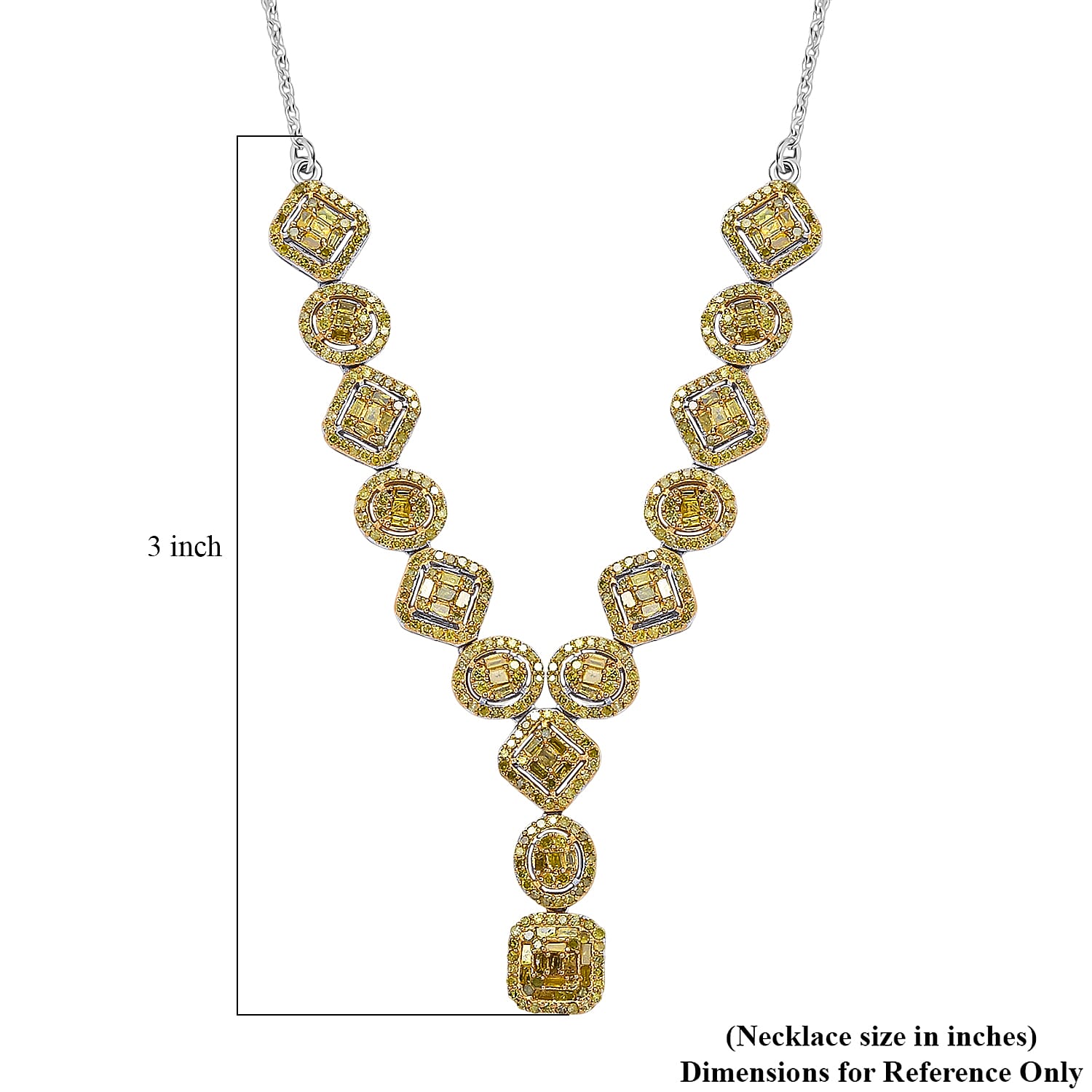 D'Joy Yellow Diamond 2.33 ctw Art Deco Elegance Necklace in Rhodium Over Sterling Silver 18 Inches