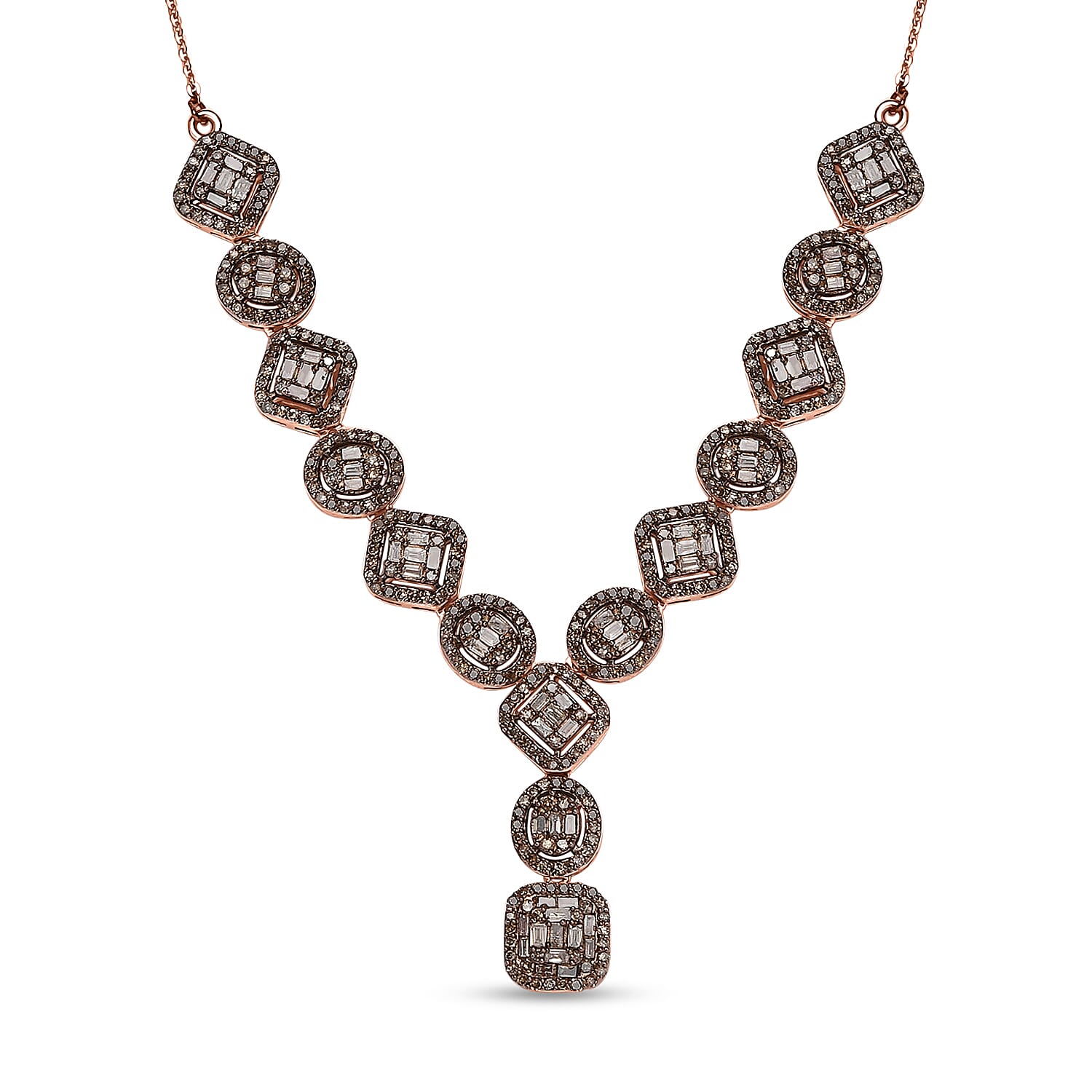 D'Joy Natural Champagne Diamond 2.33 ctw Necklace in 18K Vermeil Rose Gold Over Sterling Silver 18 Inches