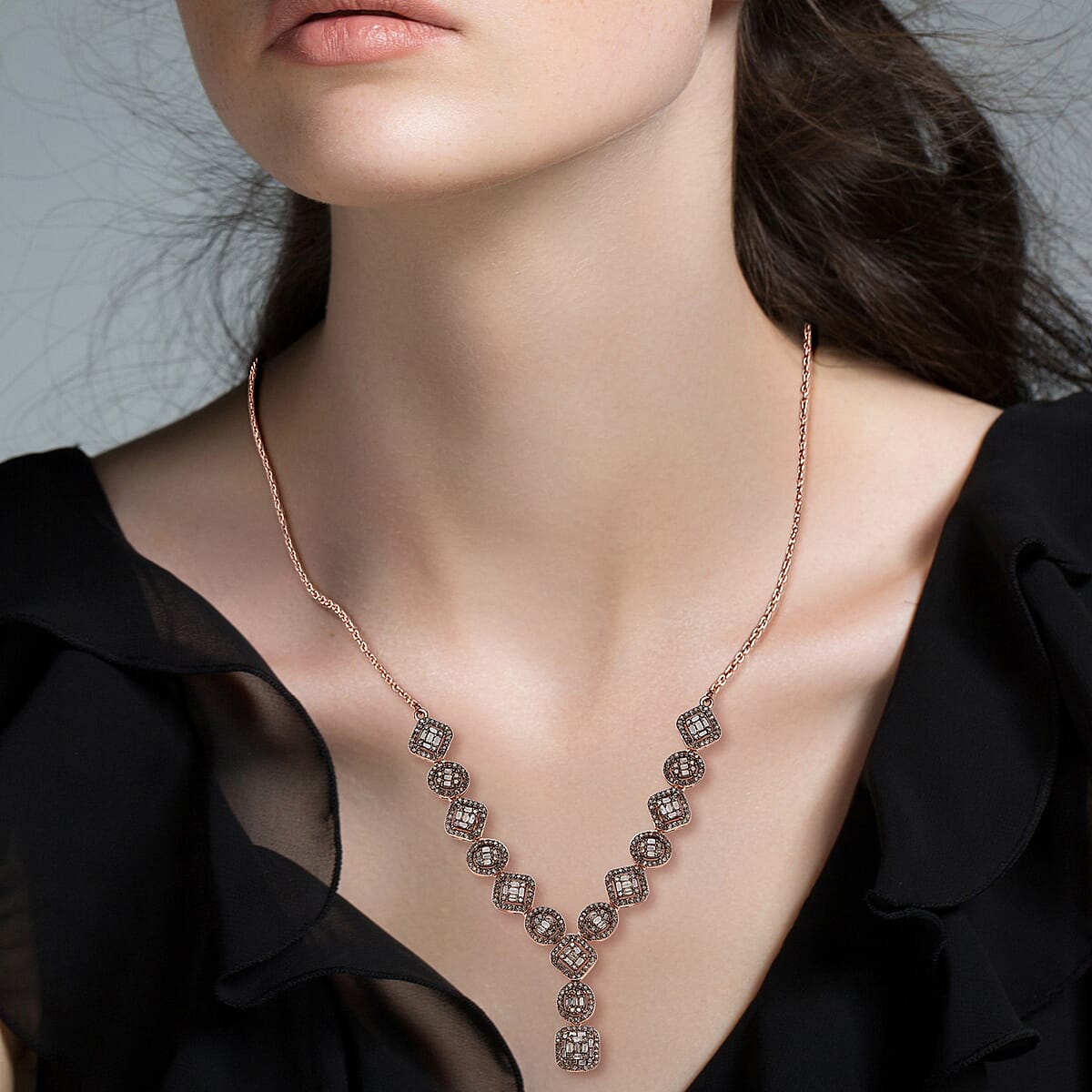 D'Joy Natural Champagne Diamond 2.33 ctw Necklace in 18K Vermeil Rose Gold Over Sterling Silver 18 Inches image number 2