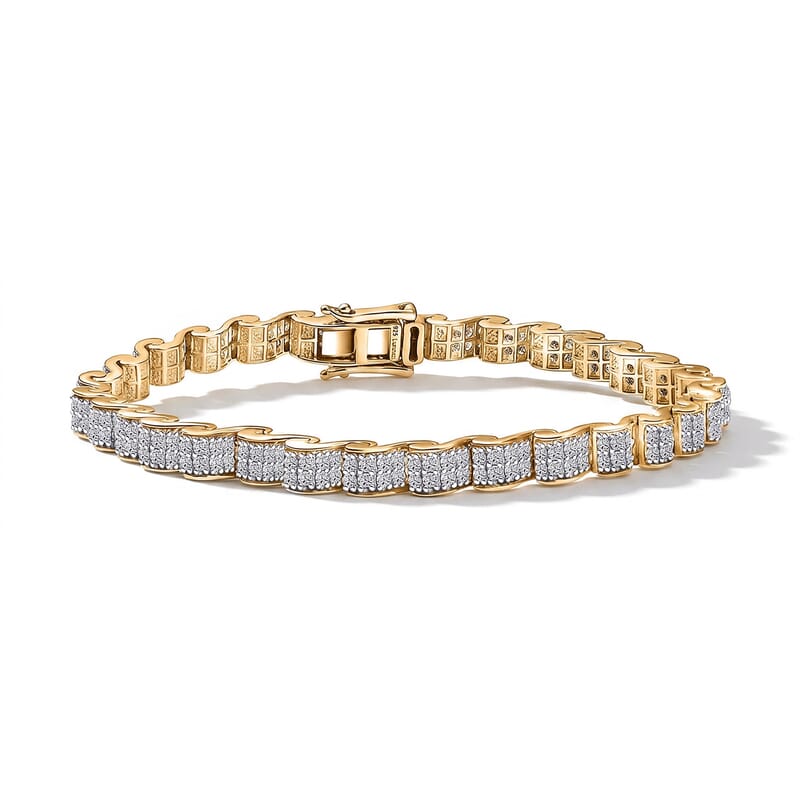 Luxuriant Lab Grown Diamond G-H SI 4.50 ctw Ocean Waves Bracelet in 18K Vermeil Yellow Gold Over Sterling Silver (7.25 In)