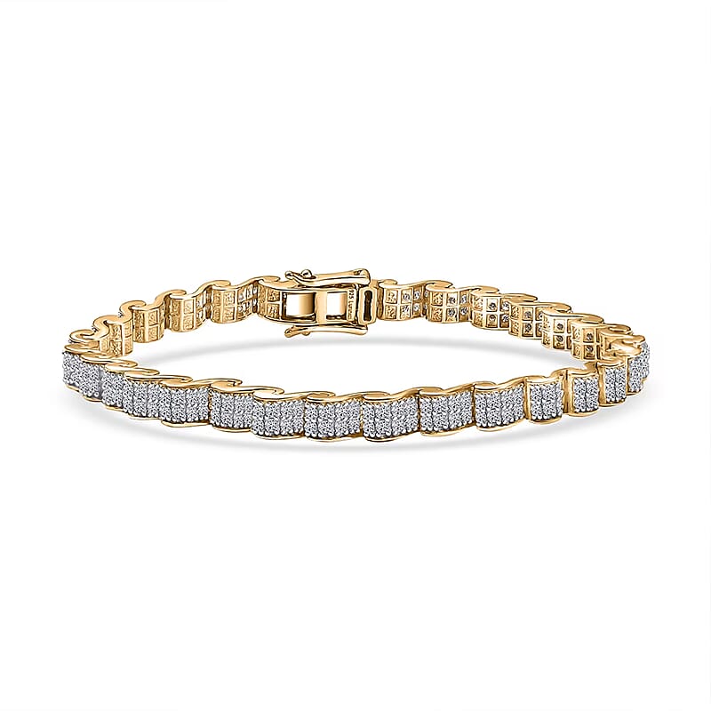 Luxuriant Lab Grown Diamond G-H SI 4.50 ctw Ocean Waves Bracelet in 18K Vermeil Yellow Gold Over Sterling Silver (7.25 In)