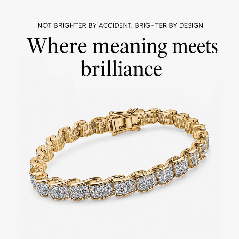 Luxuriant Lab Grown Diamond G-H SI 4.50 ctw Ocean Waves Bracelet in 18K Vermeil Yellow Gold Over Sterling Silver (7.25 In)
