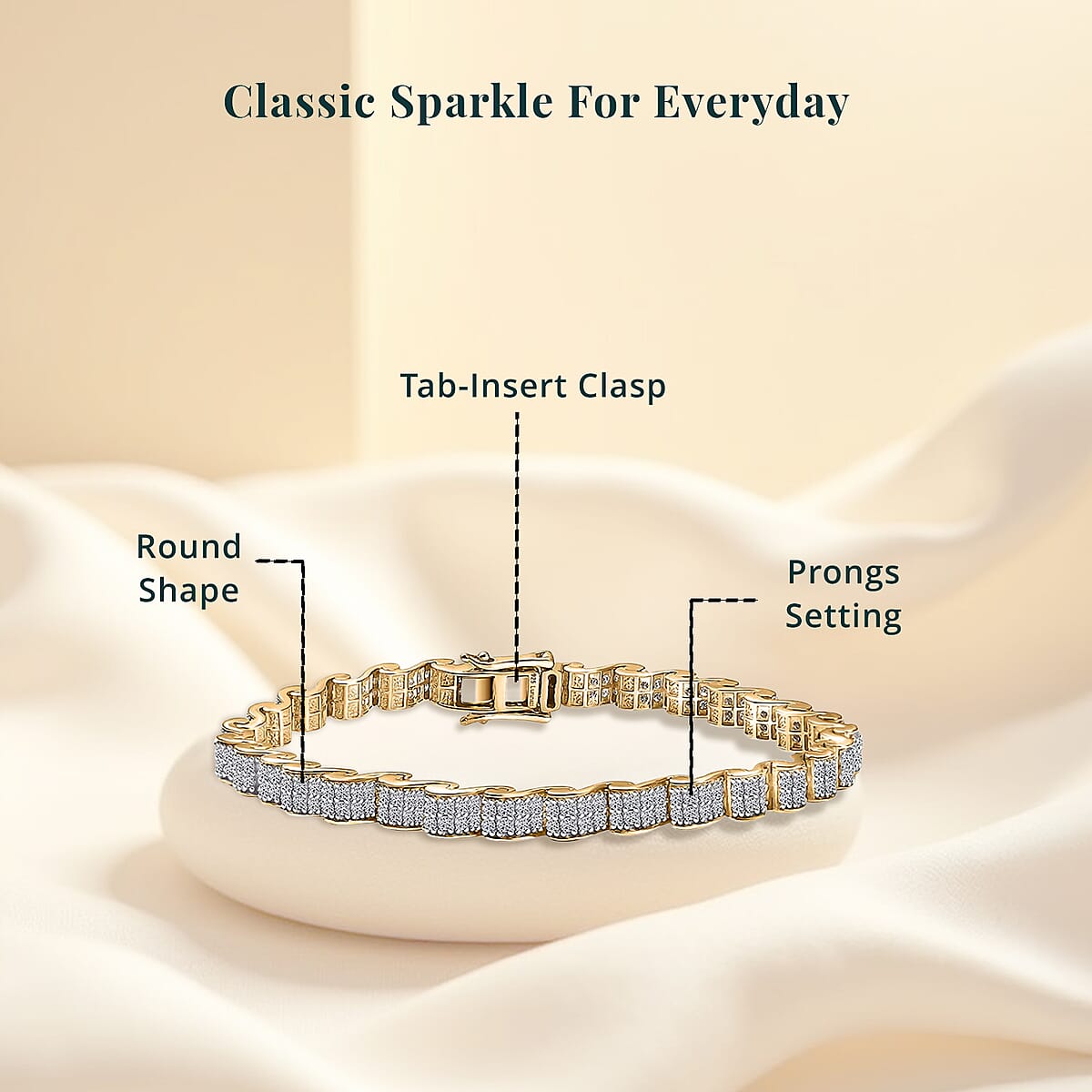 Luxuriant Lab Grown Diamond G-H SI 4.50 ctw Ocean Waves Bracelet in 18K Vermeil Yellow Gold Over Sterling Silver (7.25 In) image number 5