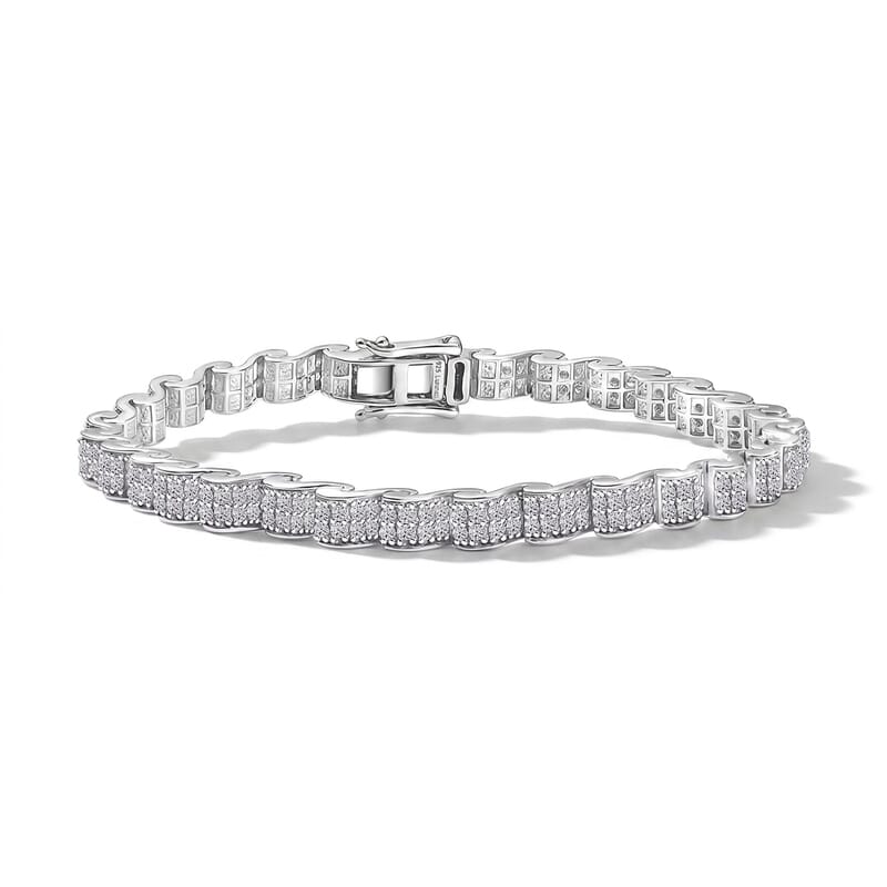 Luxuriant Lab Grown Diamond G-H SI 4.50 ctw Ocean Waves Bracelet in Rhodium Over Sterling Silver (7.25 In)