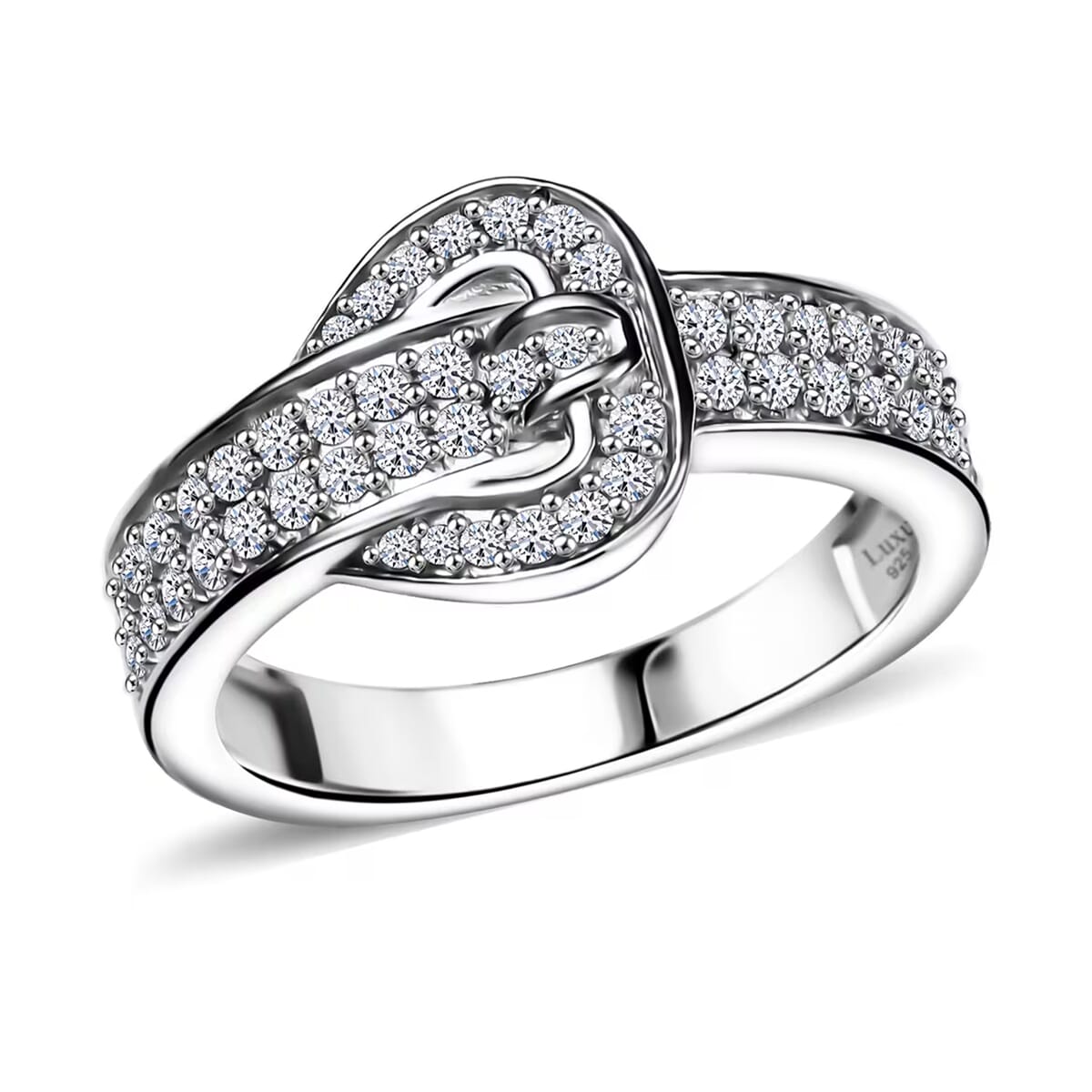 Luxuriant Lab Grown Diamond G-H SI 0.50 ctw Buckle Ring in Rhodium Over Sterling Silver (Size 10.0) image number 0