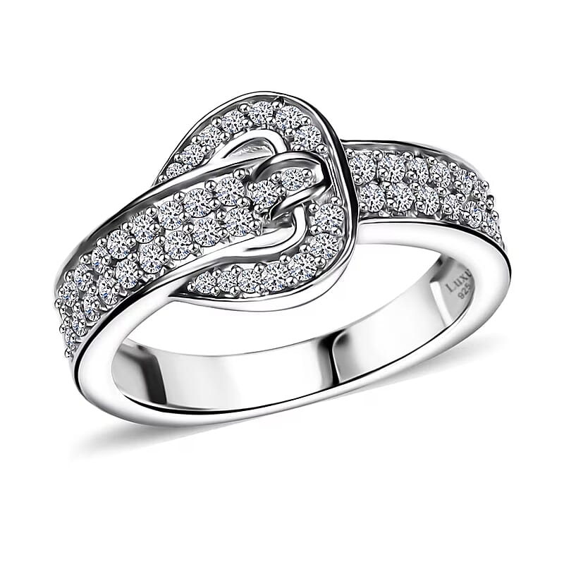 Luxuriant Lab Grown Diamond G-H SI 0.50 ctw Buckle Ring in Rhodium Over Sterling Silver (Size 10.0)
