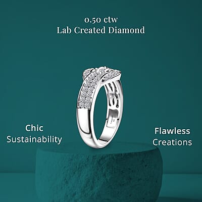 Luxuriant Lab Grown Diamond G-H SI 0.50 ctw Buckle Ring in Rhodium Over Sterling Silver (Size 10.0)
