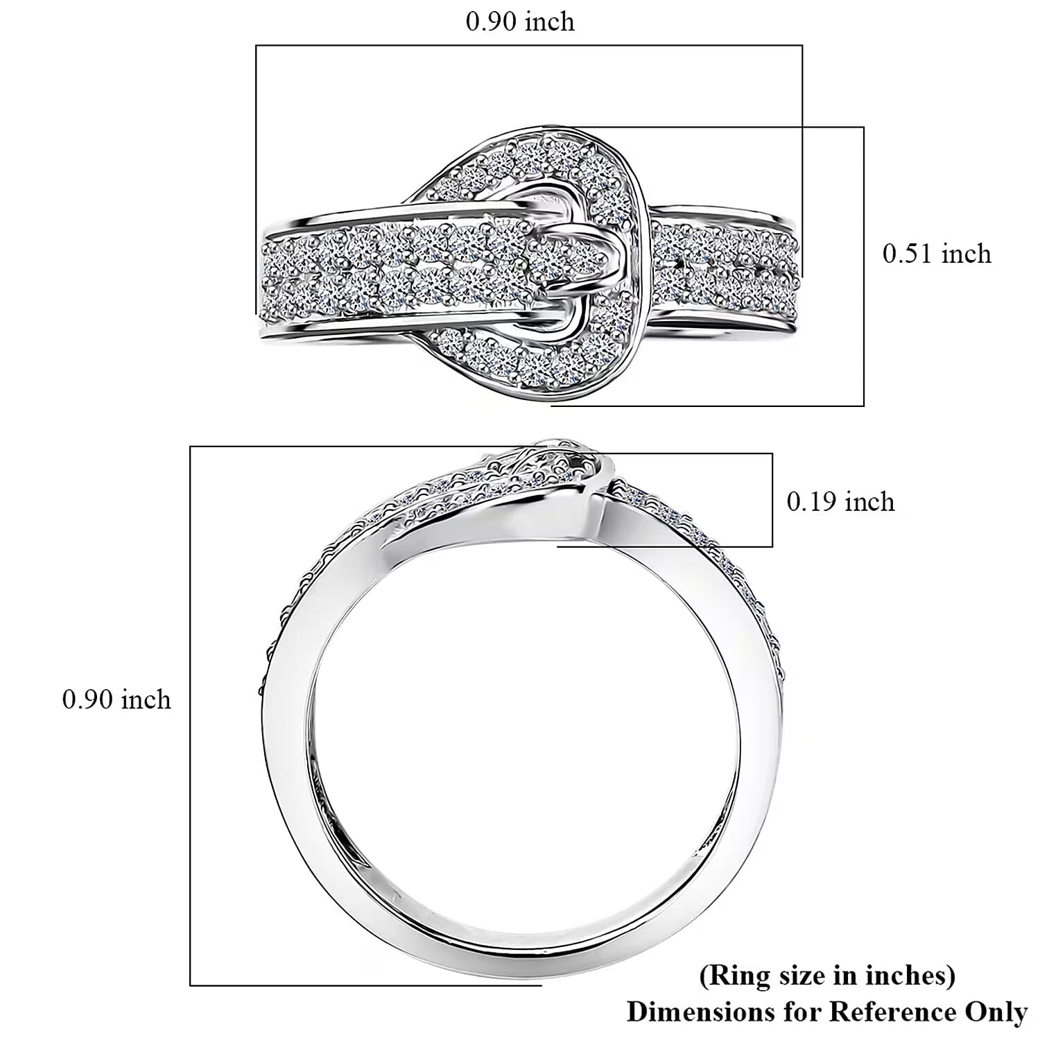 Luxuriant Lab Grown Diamond G-H SI 0.50 ctw Buckle Ring in Rhodium Over Sterling Silver (Size 10.0)