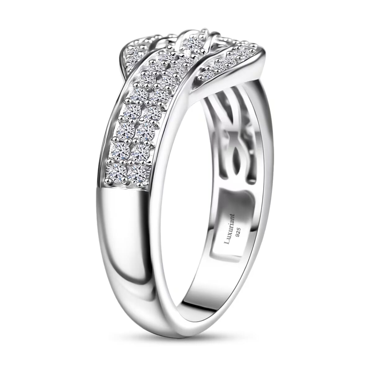 Luxuriant Lab Grown Diamond G-H SI 0.50 ctw Buckle Ring in Rhodium Over Sterling Silver (Size 10.0) image number 8