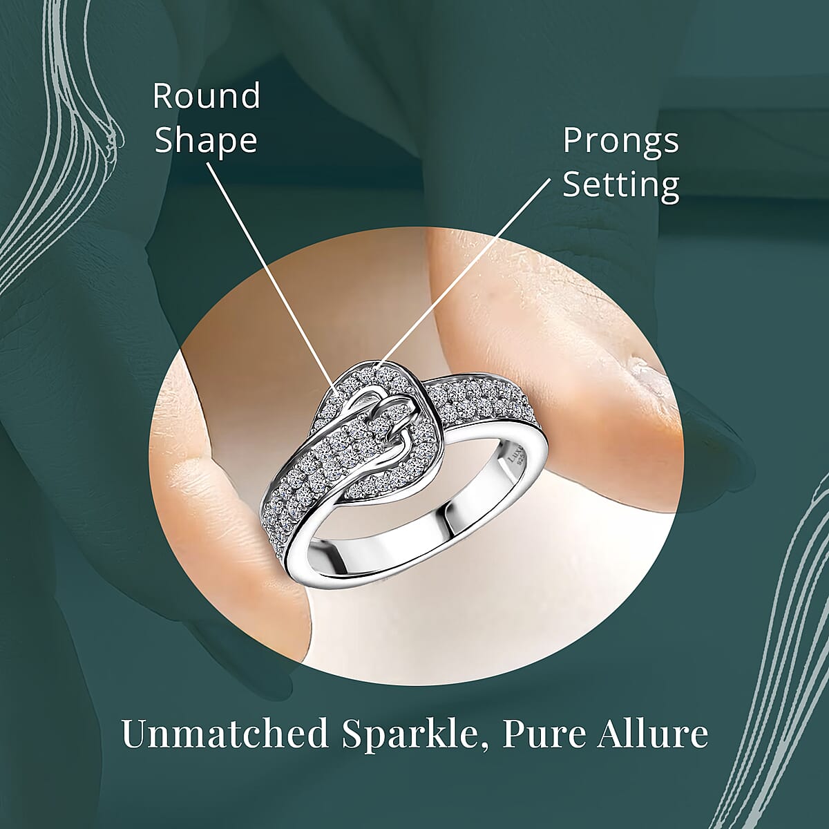 Luxuriant Lab Grown Diamond G-H SI 0.50 ctw Buckle Ring in Rhodium Over Sterling Silver (Size 5.0) image number 5