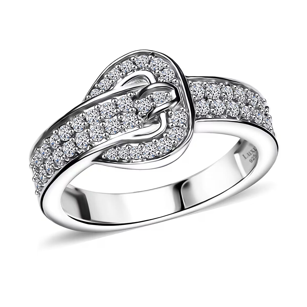 Luxuriant Lab Grown Diamond G-H SI 0.50 ctw Buckle Ring in Rhodium Over Sterling Silver (Size 8.0) image number 0