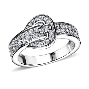 Luxuriant Lab Grown Diamond G-H SI 0.50 ctw Buckle Ring in Rhodium Over Sterling Silver (Size 9.0)