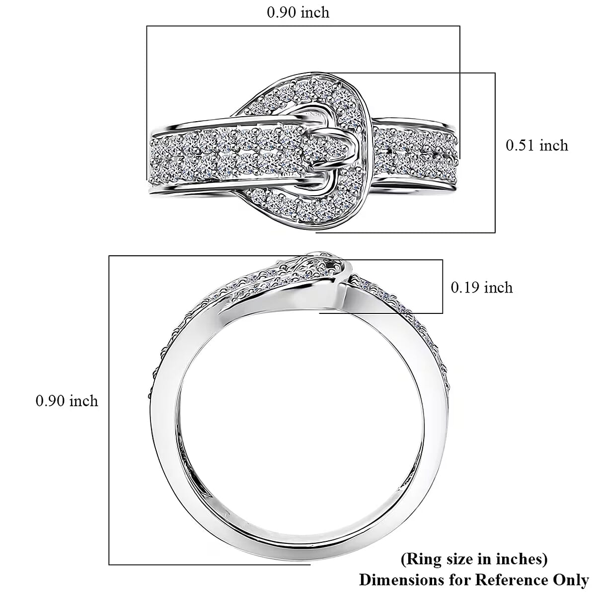 Luxuriant Lab Grown Diamond G-H SI 0.50 ctw Buckle Ring in Rhodium Over Sterling Silver (Size 9.0) image number 7
