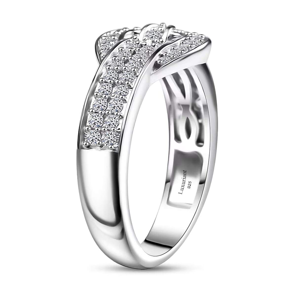 Luxuriant Lab Grown Diamond G-H SI 0.50 ctw Buckle Ring in Rhodium Over Sterling Silver (Size 9.0) image number 8