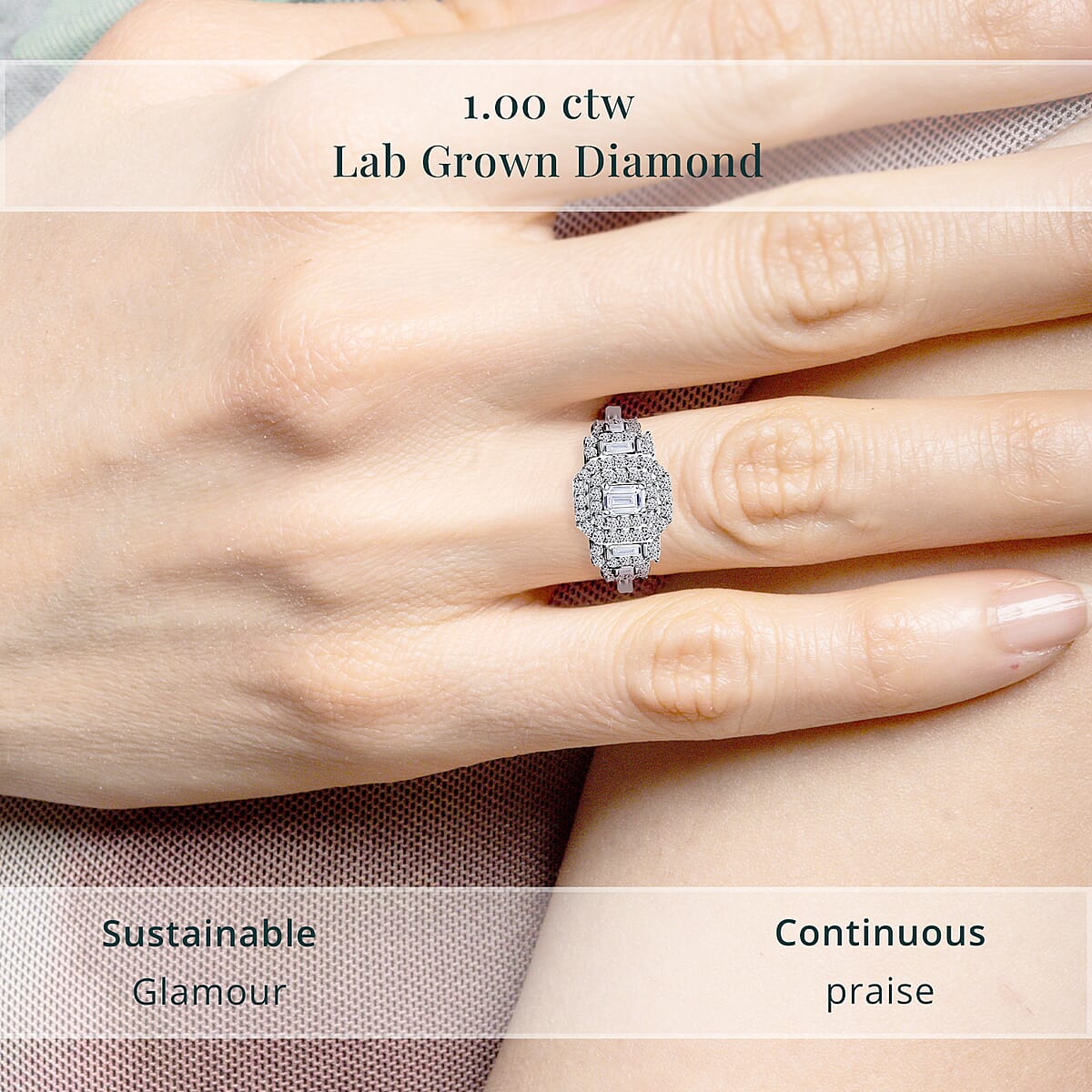 Luxuriant Lab Grown Diamond E-F VS 1.00 ctw Celestial Lineage Ring in Rhodium Over Sterling Silver (Size 9.0) image number 4