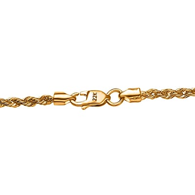 22K Yellow Gold 2.2mm Rope Chain Necklace 20 Inches 4.6 Grams