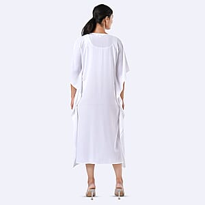 Tamsy White Bead and Crystal Polyester Crepe Kaftan - One Size Fits Most