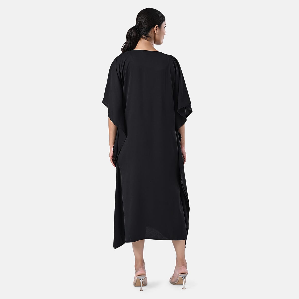 Tamsy Black Green Bead and Crystal Polyester Crepe Kaftan - One Size Fits Most image number 2