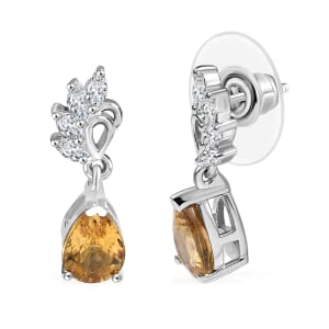 D'Joy Premium Tanzania Yellow Zircon and White Topaz 2.60 ctw Dazzle Drop Earrings in Rhodium Over Sterling Silver