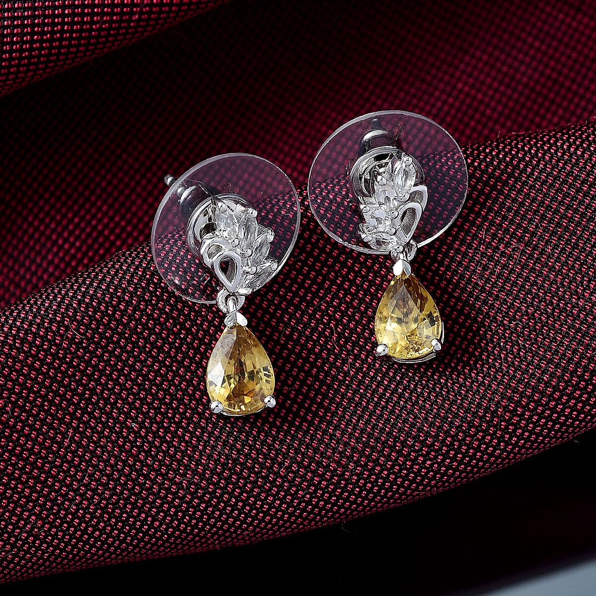 D'Joy Premium Tanzania Yellow Zircon and White Topaz 2.60 ctw Dazzle Drop Earrings in Rhodium Over Sterling Silver image number 1
