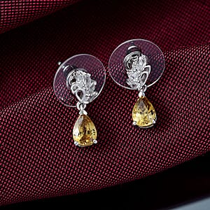 D'Joy Premium Tanzania Yellow Zircon and White Topaz 2.60 ctw Dazzle Drop Earrings in Rhodium Over Sterling Silver