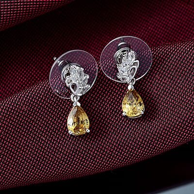 D'Joy Premium Tanzania Yellow Zircon and White Topaz 2.60 ctw Dazzle Drop Earrings in Rhodium Over Sterling Silver