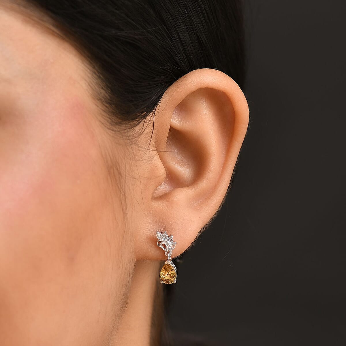 D'Joy Premium Tanzania Yellow Zircon and White Topaz 2.60 ctw Dazzle Drop Earrings in Rhodium Over Sterling Silver image number 2