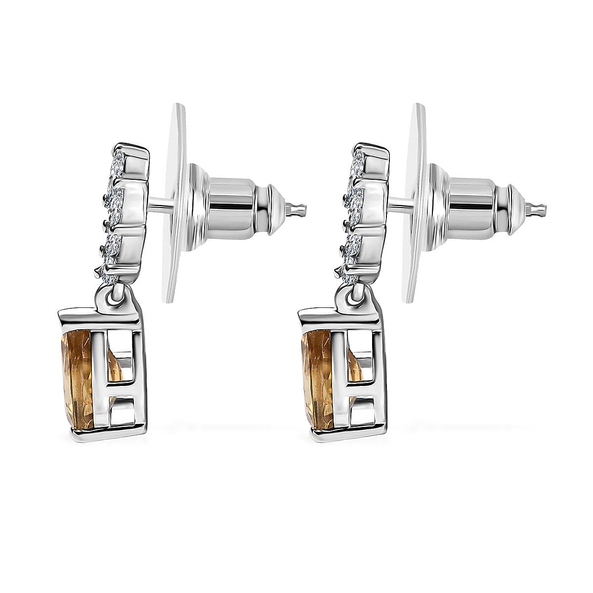 D'Joy Premium Tanzania Yellow Zircon and White Topaz 2.60 ctw Dazzle Drop Earrings in Rhodium Over Sterling Silver image number 3