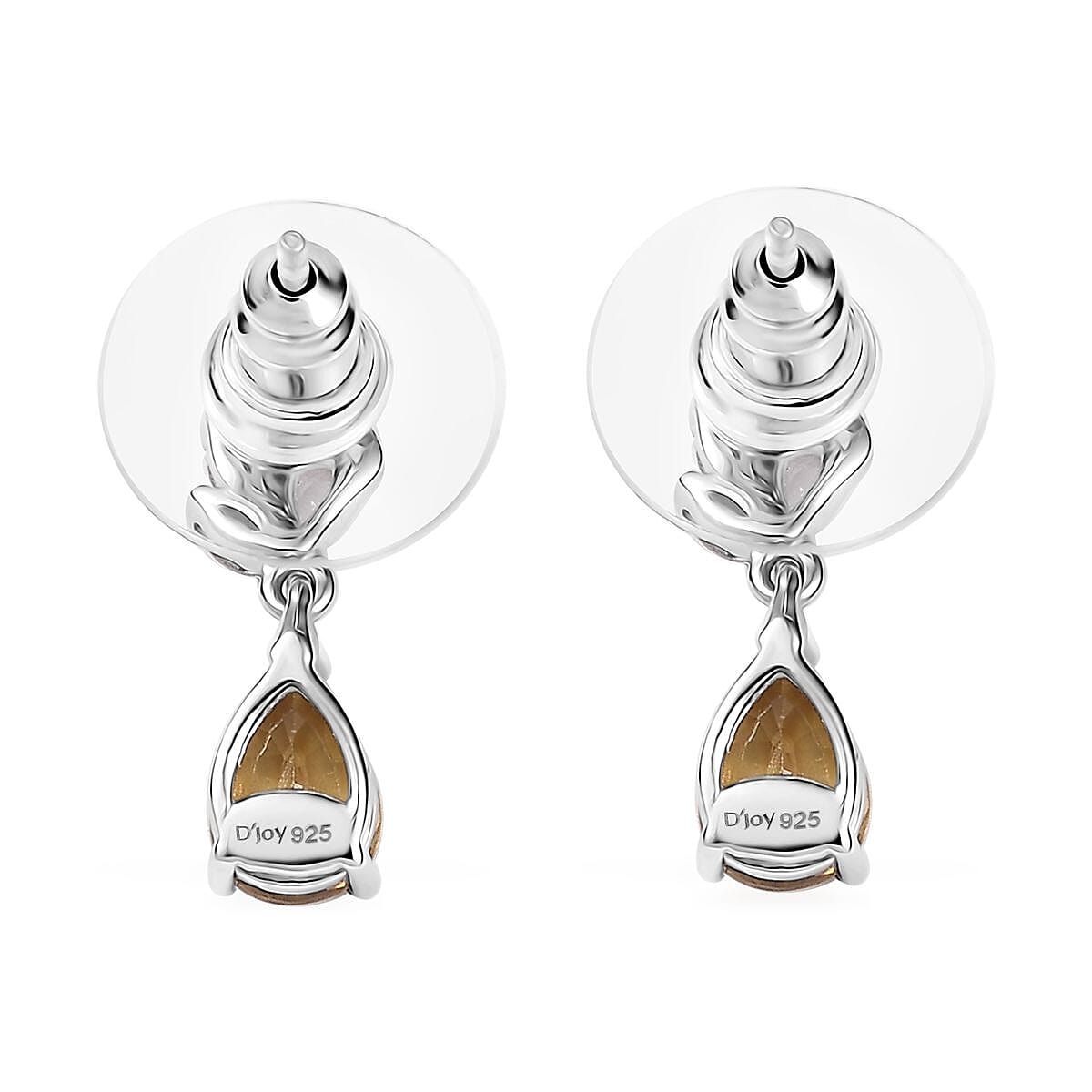 D'Joy Premium Tanzania Yellow Zircon and White Topaz 2.60 ctw Dazzle Drop Earrings in Rhodium Over Sterling Silver image number 4