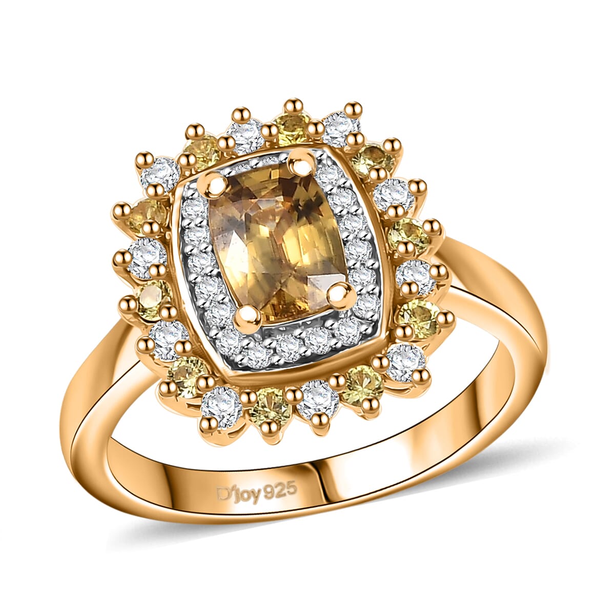 D'Joy Premium Tanzania Yellow Zircon and Multi Gemstone 2.15 ctw Sunburst Serenity Ring in 18K Vermeil Yellow Gold Over Sterling Silver (Size 10.0) image number 0