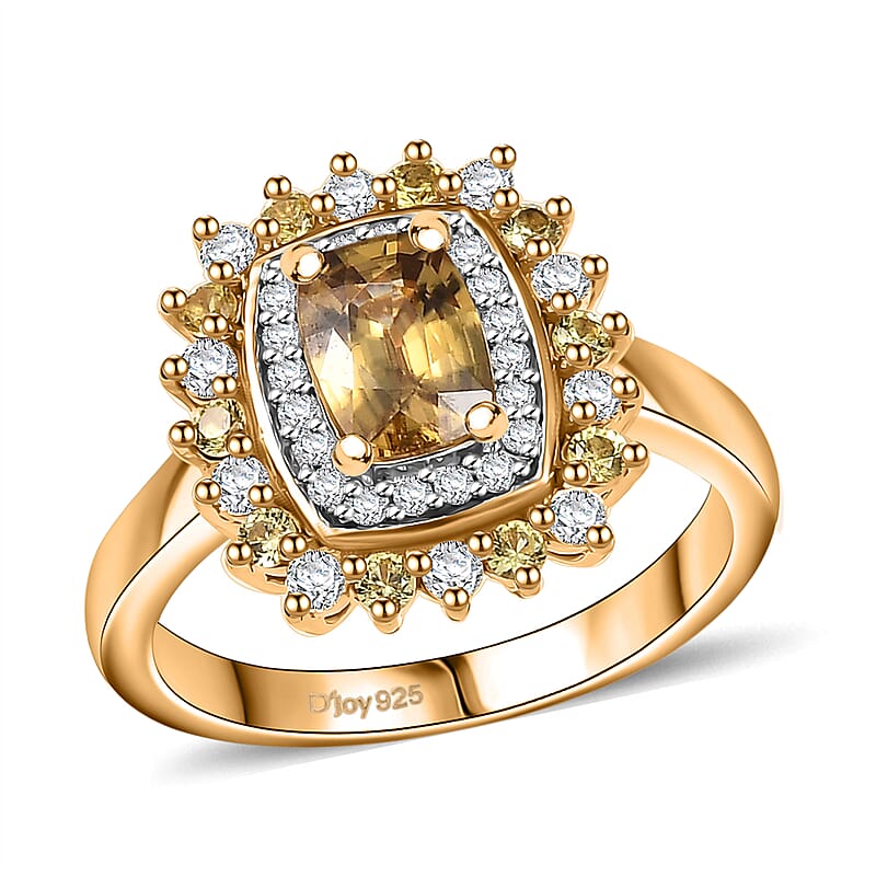 D'Joy Premium Tanzania Yellow Zircon and Multi Gemstone 2.15 ctw Sunburst Serenity Ring in 18K Vermeil Yellow Gold Over Sterling Silver (Size 10.0)