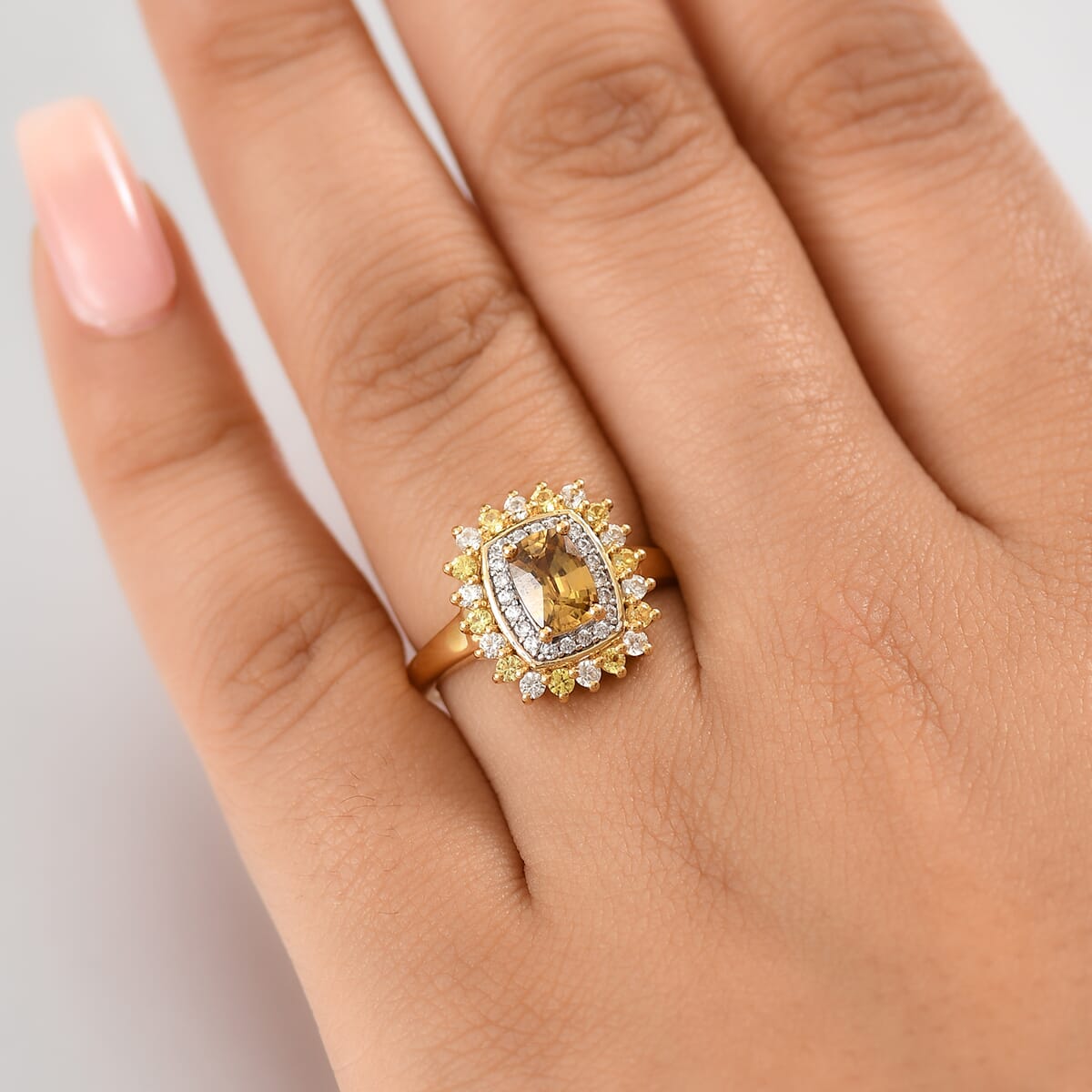 D'Joy Premium Tanzania Yellow Zircon and Multi Gemstone 2.15 ctw Sunburst Serenity Ring in 18K Vermeil Yellow Gold Over Sterling Silver (Size 10.0) image number 2