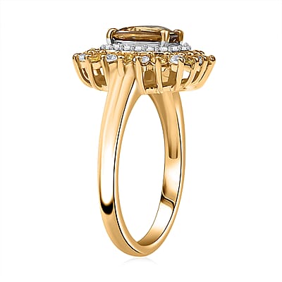 D'Joy Premium Tanzania Yellow Zircon and Multi Gemstone 2.15 ctw Sunburst Serenity Ring in 18K Vermeil Yellow Gold Over Sterling Silver (Size 10.0)